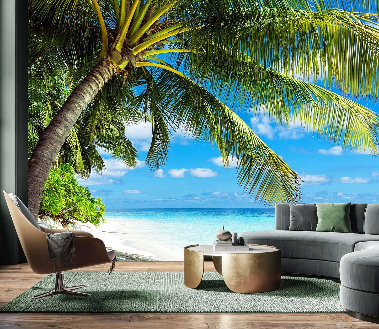 AFZEVEB-Beach Wall Mural Tropical Palm Tree Landscape Wallpaper for Bedroom 136"x96"(Not Peel and Stick)