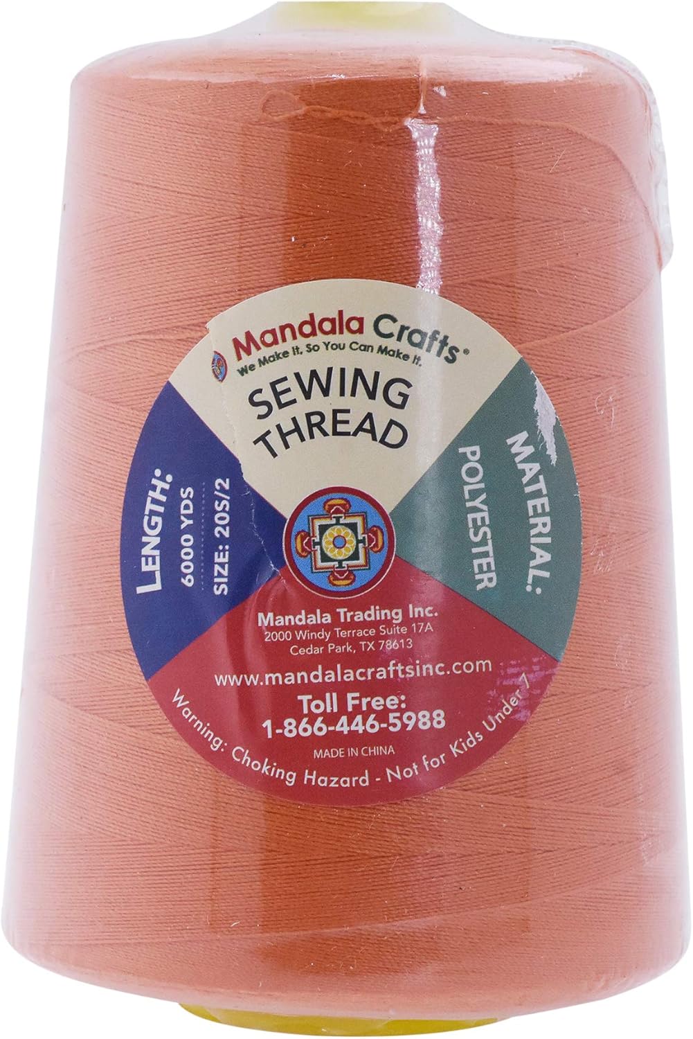 Mandala Crafts 4 Pack of Serger Threads Cones Spools - 20S/2 24000 Yards Polyester Orange Threads for Sergers Machine and Overlock Quilting Sewing Machine