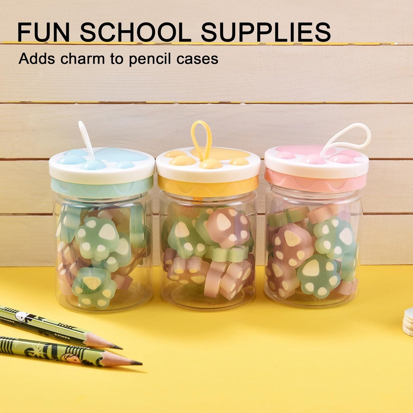 HILAZA 54Pcs Cat Paw Erasers for Kids, Fluorescent erasers, Kawaii Jelly Pencil Erasers Bulk for Office Supplies Classroom Rewards Party Favors