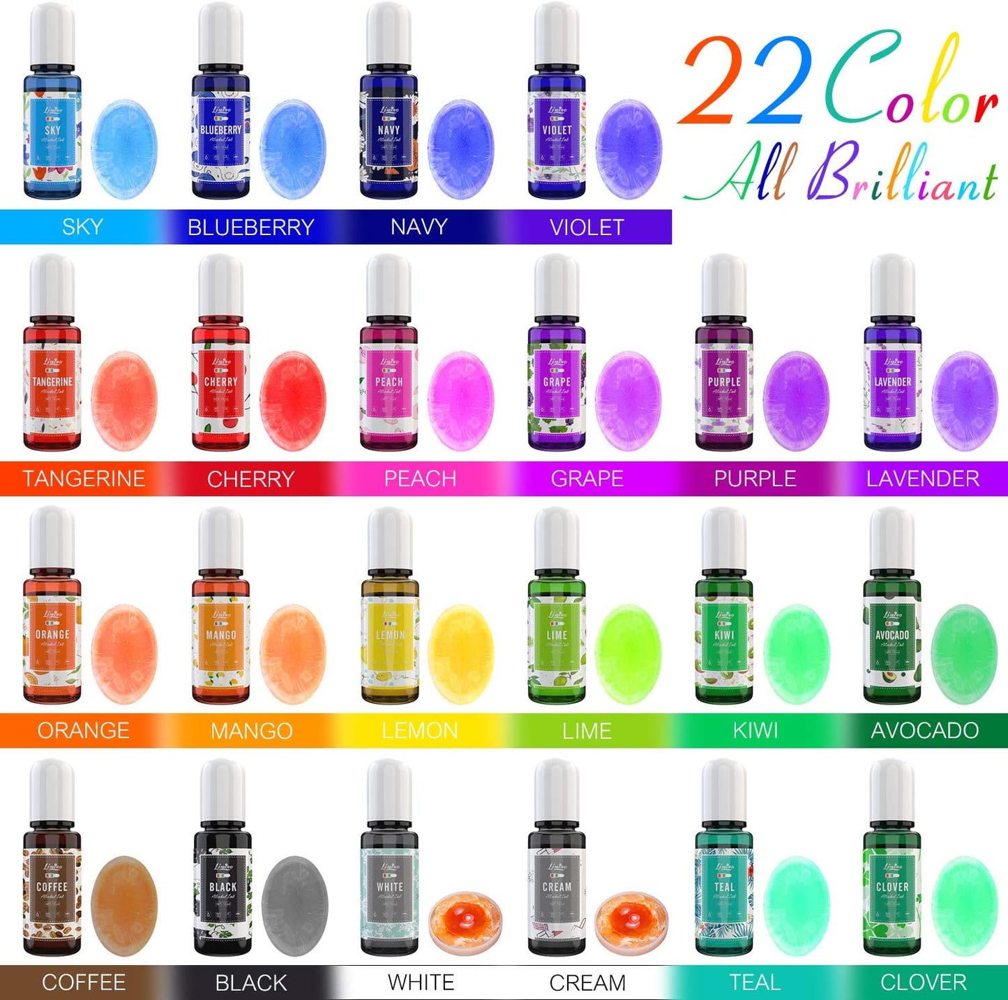 Alcohol Ink Set - 22 Colors x 0.35oz Alcohol Based Ink for Epoxy Resin Painting, Resin Petri Dish Making - Concentrated Alcohol Paint Color Dye for Resin Art, Coaster, Yupo, Tumbler Making - 10ml Each