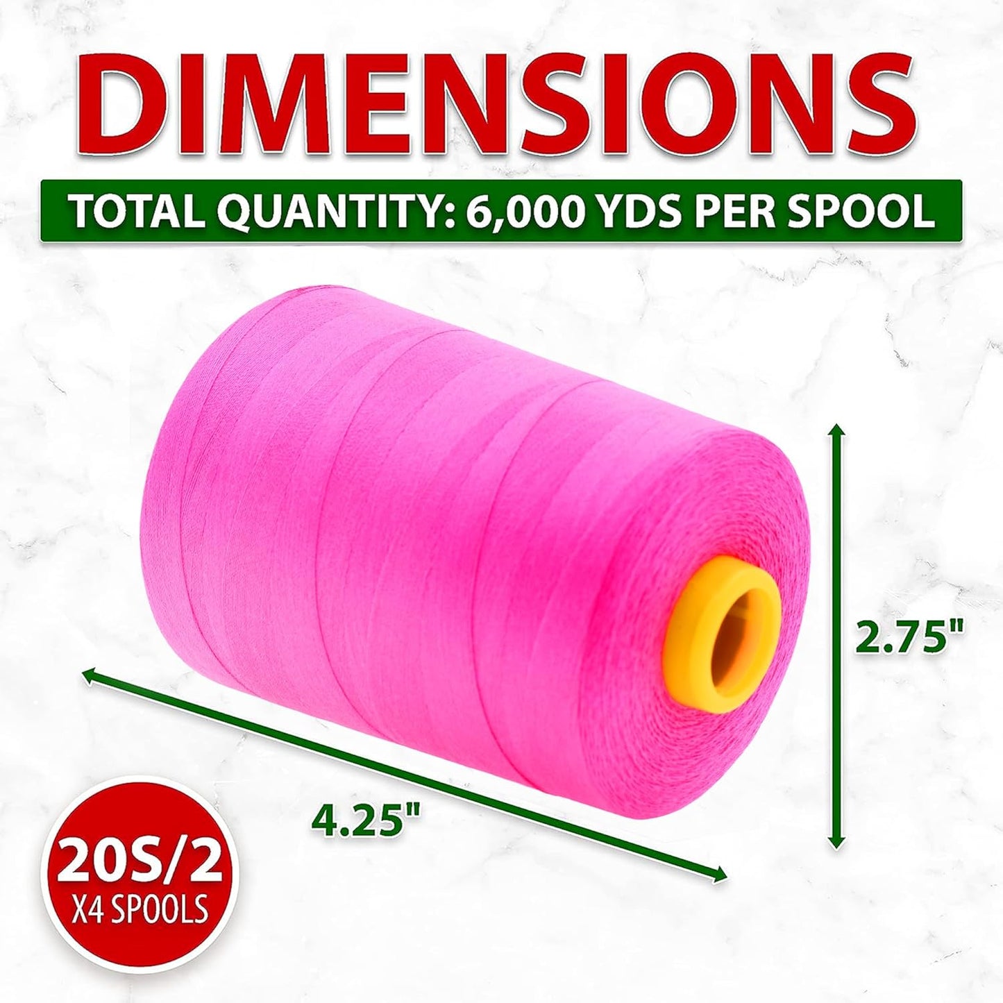 Mandala Crafts 4 Pack of Serger Threads Cones Spools - 20S/2 24000 Yards Polyester Neon Pink Threads for Sergers Machine and Overlock Quilting Sewing Machine