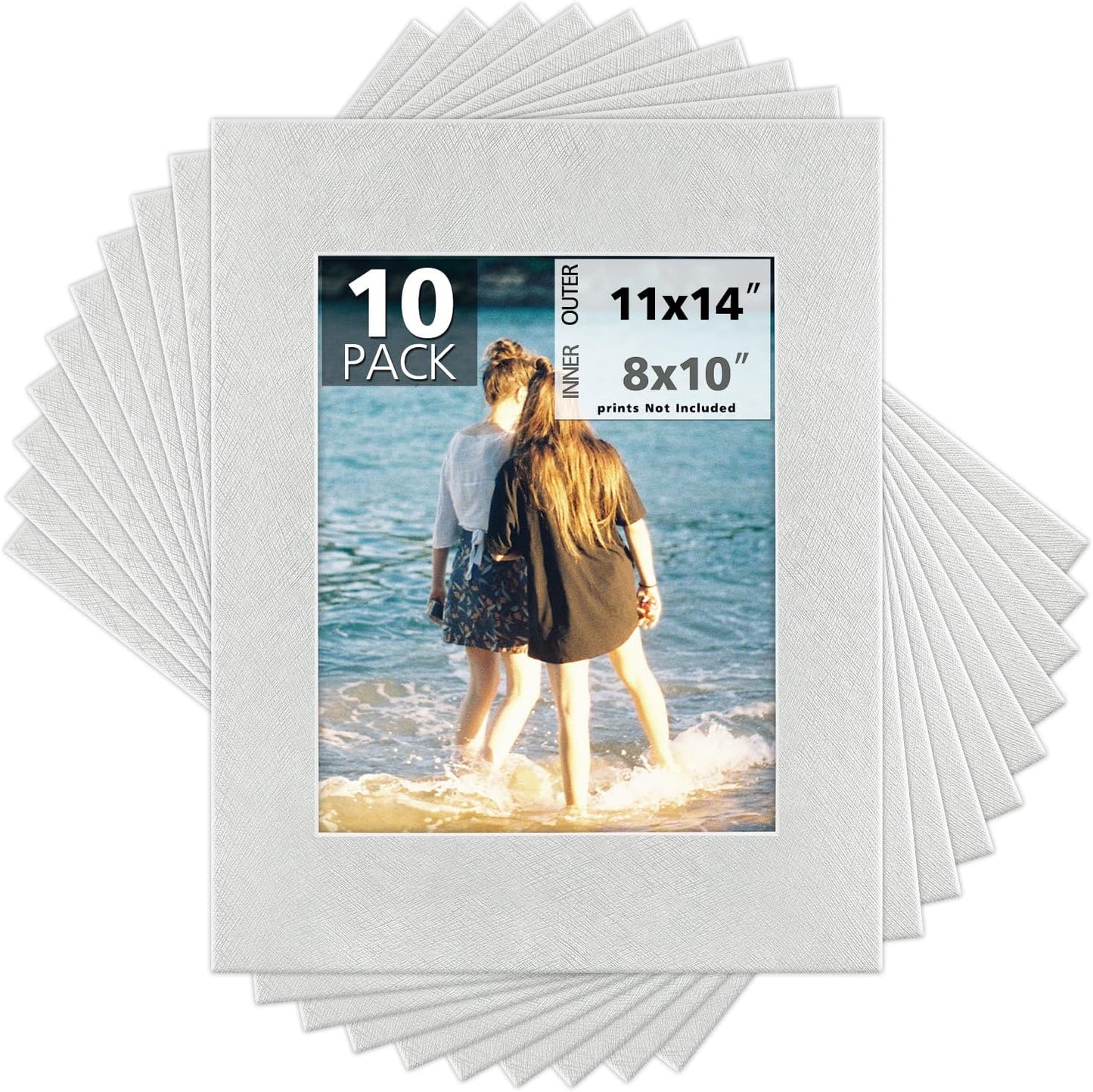 Mat Board Center, Pack of 10, 11x14 Silver Color Mats for 8x10 Pictures, Photos- Bevel Cut, Acid Free, 4-ply Thickness, White Core