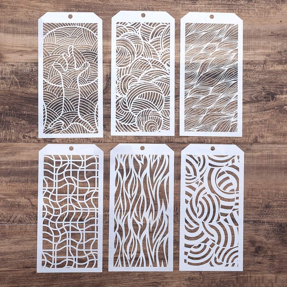 DIY Decorative Stencil Template for Scrapbooking Painting on Wall Furniture Crafts,Set of 6 (Vertigo Wave)