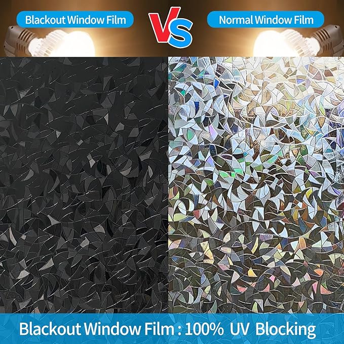 Blackout Window Film，Sun Blocking Window Privacy Cover for Glass Removable Darkening Dark Black Out Window Cover Tint Shades for Home Day Sleep Light Blocker（ Black Rainbow 35.4 x 78.7 in）