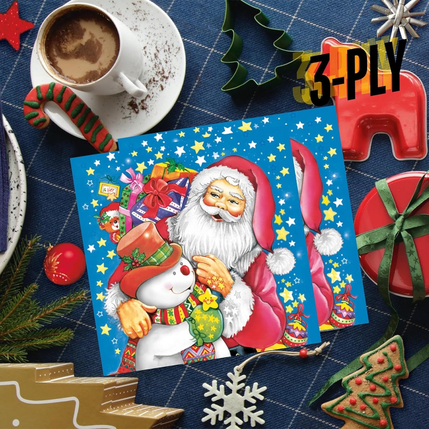 20-ct 13x13 Christmas Paper Decoupage Napkins, 3-Ply Servilletas Tissue Napkin for Dinner and Parties, Disposable Napkins (Santa Snw)