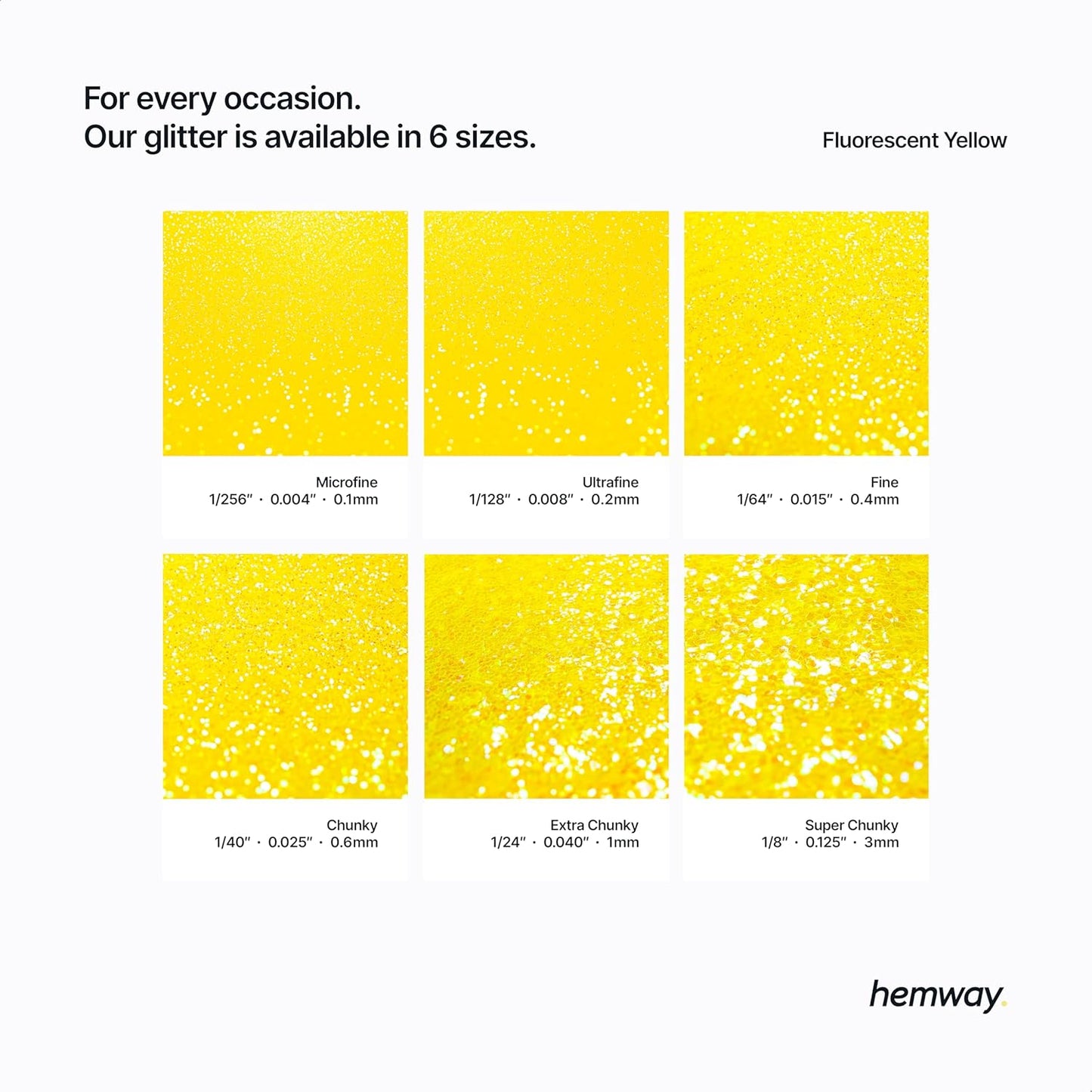 Hemway Polyurethane & Epoxy Resin Glitter 100g / 3.5oz Metallic Crystal Flake Additive for Flooring Jewelry Tumblers Glass Pigment - Fine (1/64" 0.015" 0.4mm) - Fluorescent Yellow