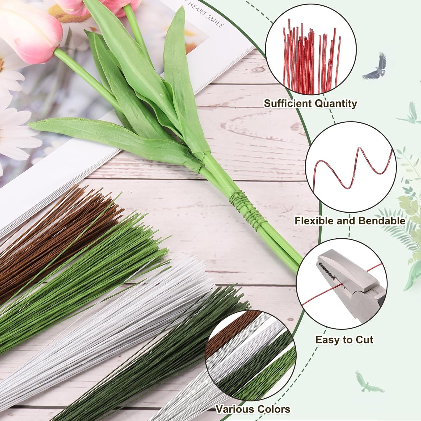 PATIKIL 32 Inch 22 Gauge Floral Stem Wire, 4 Pack/160 Pieces Bouquet Stem Paper Wrapped for DIY Crafts Flower Arrangements, Red