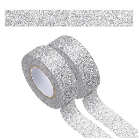 PATIKIL 2 Roll Glitter Paper Washi Tape, Washi Decorative Tape for Crafts, Silver