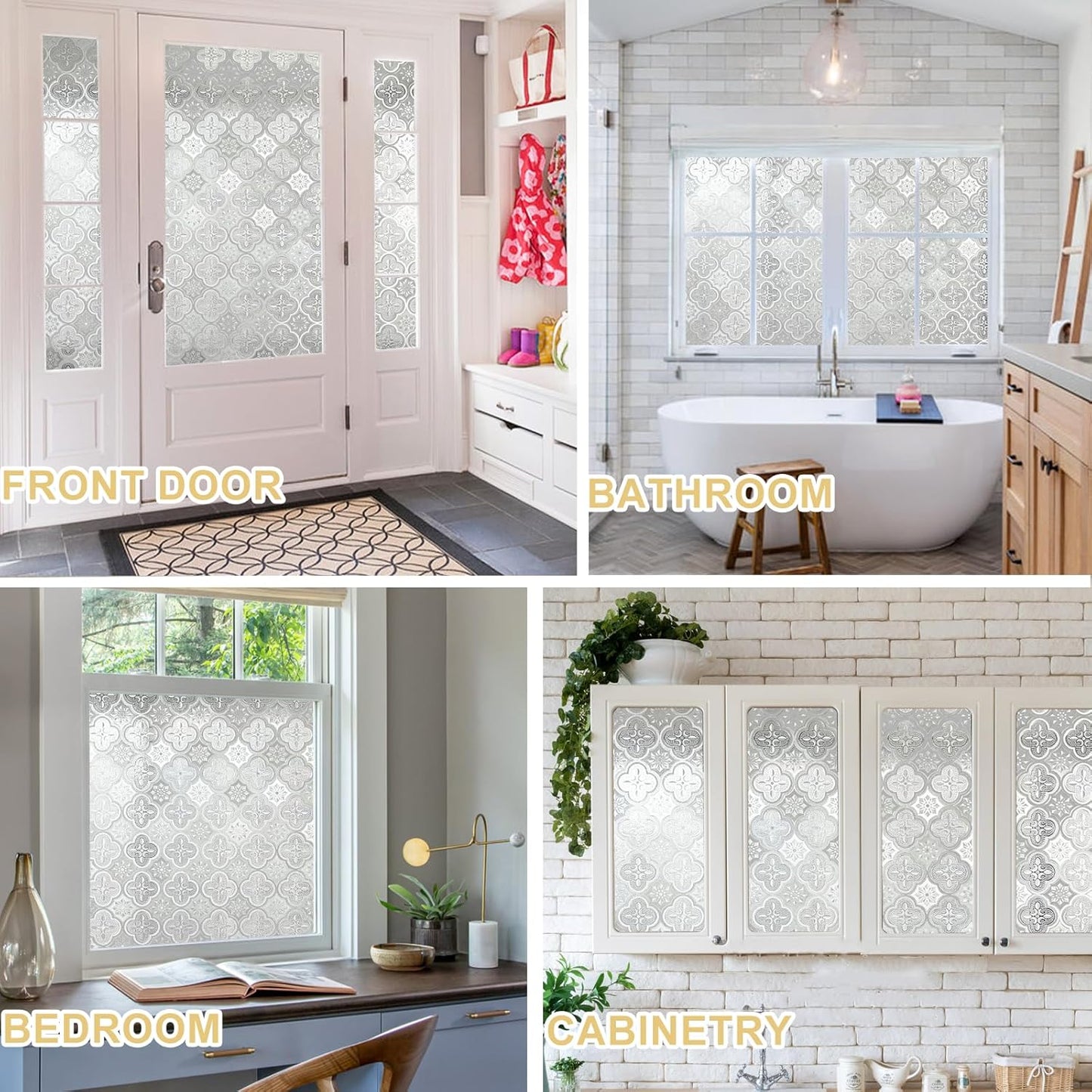 Window Privacy Film Decorative for Front Door, Bathroom Static Cling Stained Glass Sticker Opaque Heat Control UV Blocking Non-Adhesive for Home Windows 17.5 X 78.7 inches