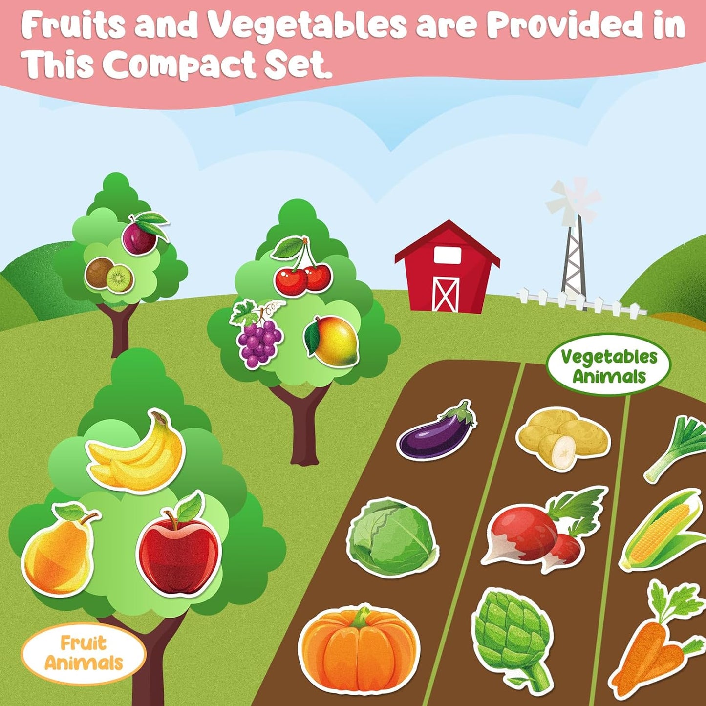 Kids Felt Board Set with 90 Fruits & Vegetables Pieces - Interactive Learning & Education Toys for Preschool Homeschool, Vibrant Colors Pretend Play Toys with Storage Bag & Velcro Dots