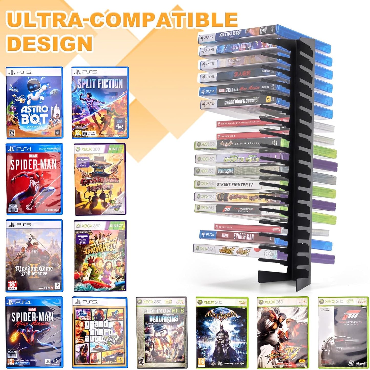 4 Pack Video Game Case Storage Wall Mount - Holds Up to 72 Disc Boxes,Metal Wall Mounted Game Case Holder for PS,DVD,Xbox Game Organizer
