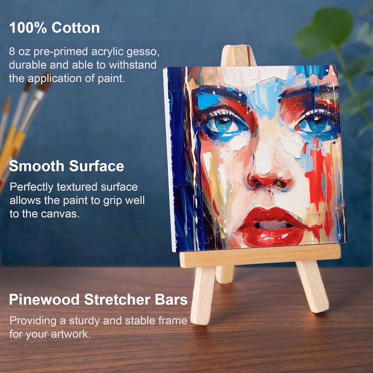 AUREUO Mini Canvas and Easel Set - 4x4 Inch/ 12 Pack - 2/5 Inch Profile Small Square Canvas with Display Stand - Art Gift Set Bulk Pack Canvases for Acrylic Painting & Craft