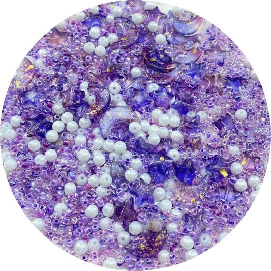 Assorted Glass Beads for Jewelry Making Multi Size Colors Glass Star Moon Seed Pearl Spacer Beads for Bracelets Necklace Earring Making(White Light Purple)