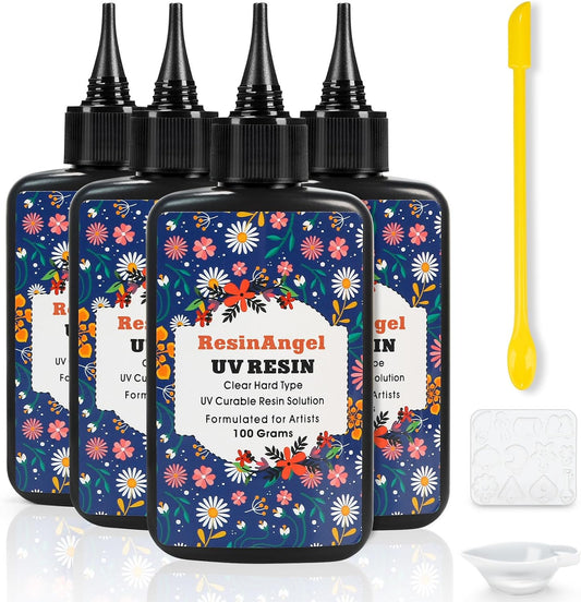 400g UV Resin kit, Crystal Clear Hard, Premixed UV Epoxica Resina Fast Curing Sunlight Activated with Casting Tools for Beginners Jewelry Making, DIY Art Crafts, Coating