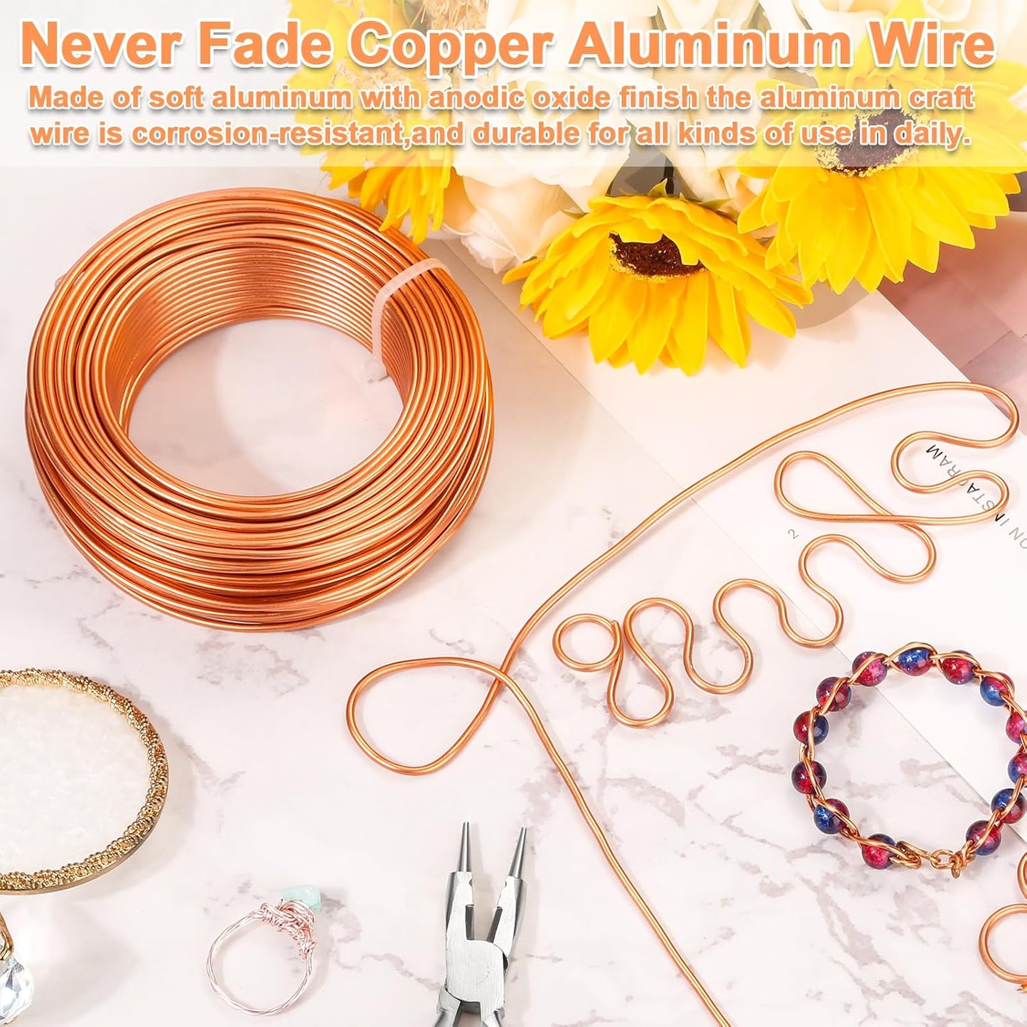Aluminum Craft Wire for Jewelry Making, 12 Gauge Armature Bendable Craft Bending Wire for Sculpting, Gardening DIY Craft Project Ornaments(Copper, 2 mm)