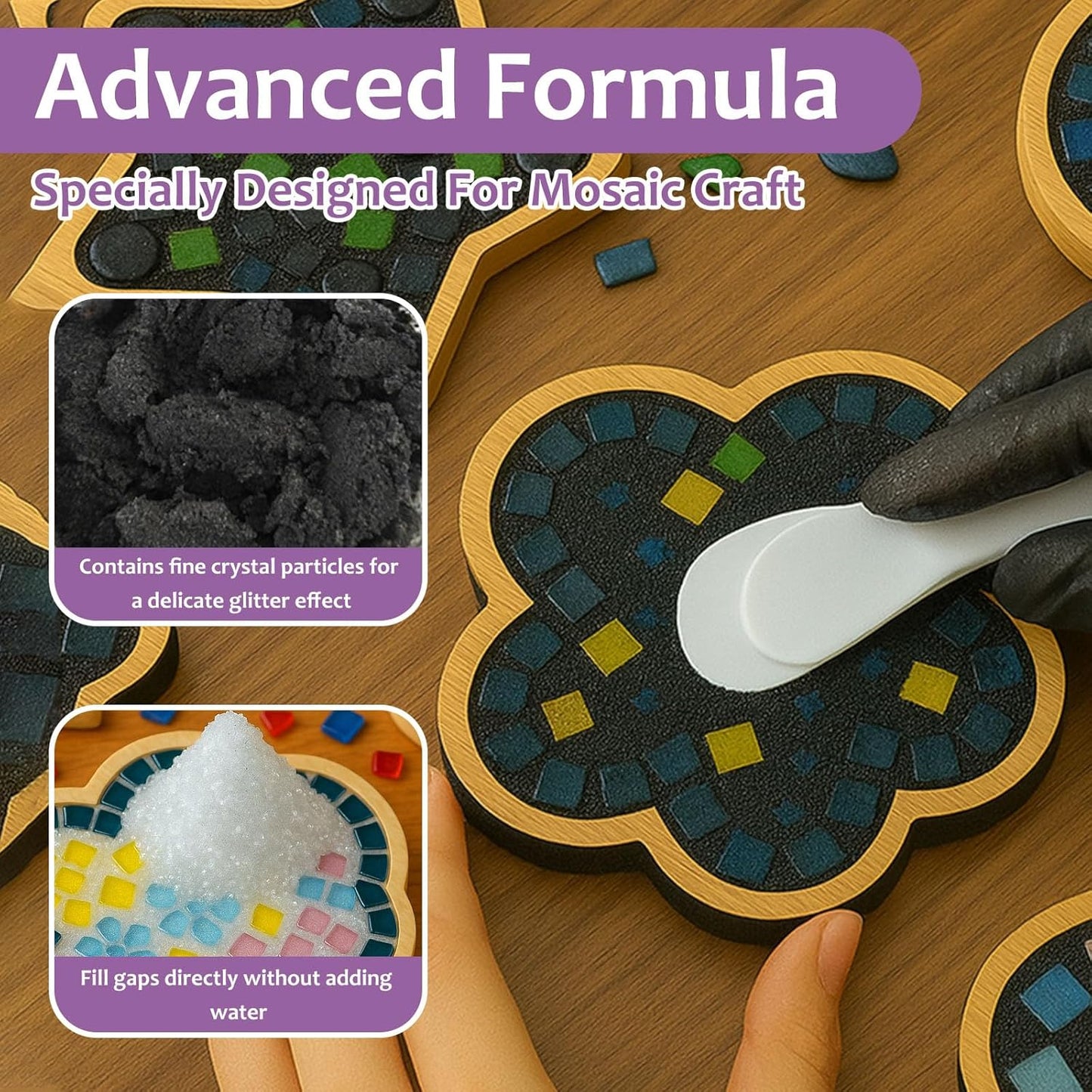 200g Mosaic Crystal Grout for Crafts, Mosaics Tile Tools, High Color Contrast, Direct caulking, Suitable for Mosaic Tiles, DIY Craft Projects (Black)