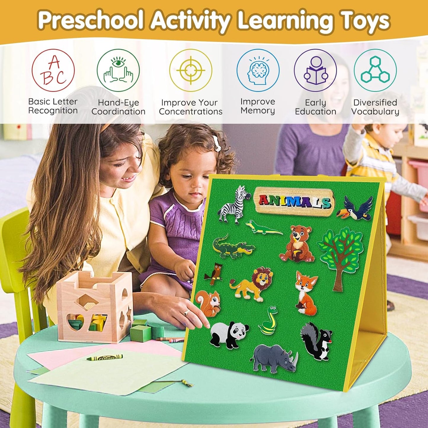 Foldable Felt Board for Toddlers Flannel Board Stories for Preschool Early Learning Interactive Storytelling Double Sided Felt Story Board Reusable Wall Hanging Holiday Gift for Kid (17 * 17)