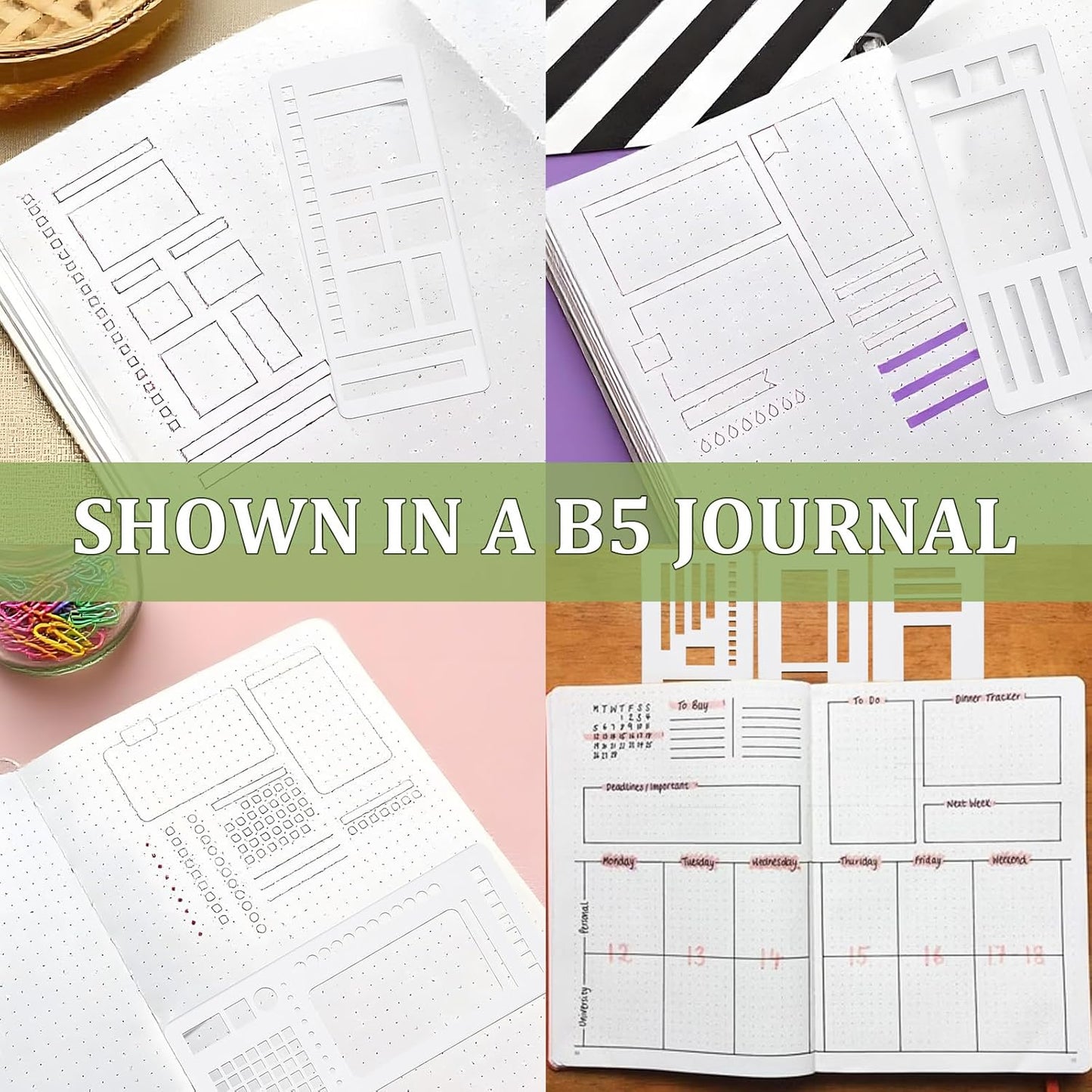 Handmade Flexible Record Template, Planner Stencil Set for Dot Grid Journals, DIY Flexible Drawing and Checklist Templates Suitable for Various Occasions (A+B+C)