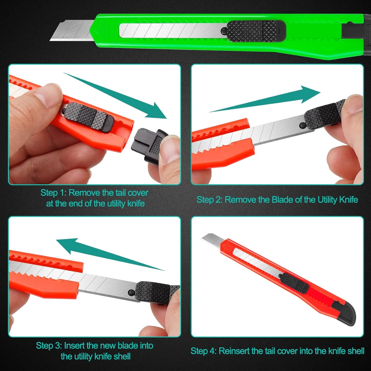 24 Pack Box Cutter Retractable, Utility Knife with 9mm Wide Snap-Off Blade, Small Box Opener Exacto Knife, Lightweight, Sharp Paper Knives for Office, Home, Crafts