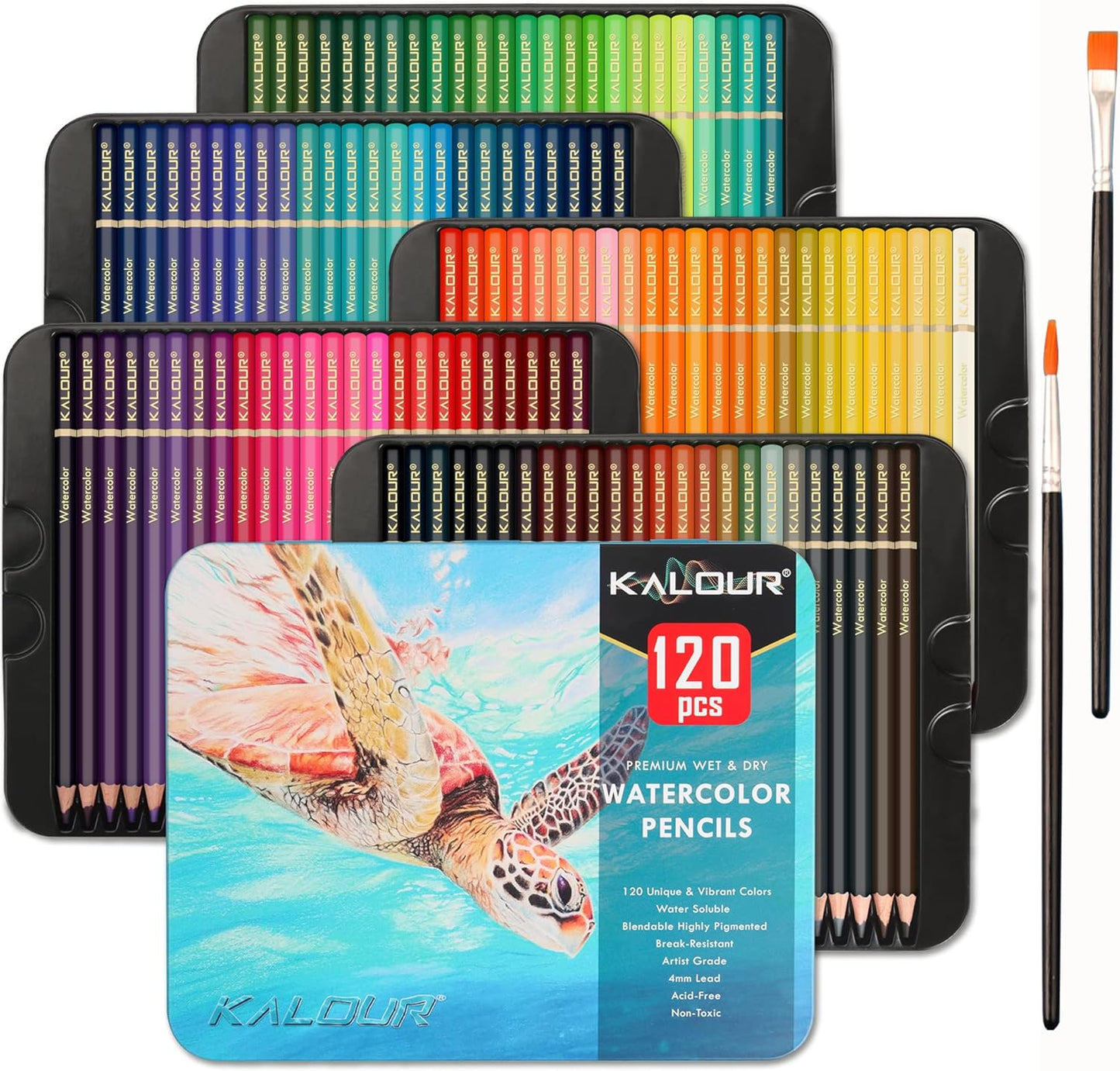 KALOUR Watercolor Pencils, 120 Colors, Blendable Wet or Dry, Water-Soluble Colored Pencils for Artists and Beginners