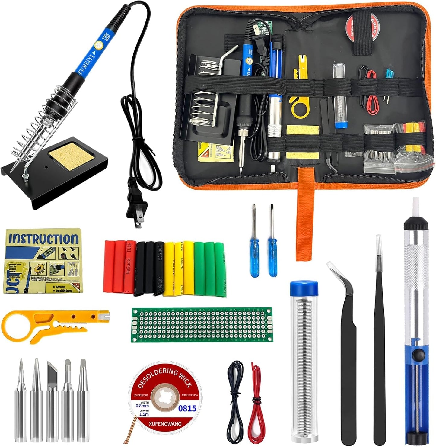 Soldering Iron Kit, 21-in-1 with Adjustable Temperature, 5 Soldering Tips, 60W Soldering Iron, Solder Wire, Desoldering Pump, Stand - A Welding for Electronic Hobbyist DIY with 110V US Plug