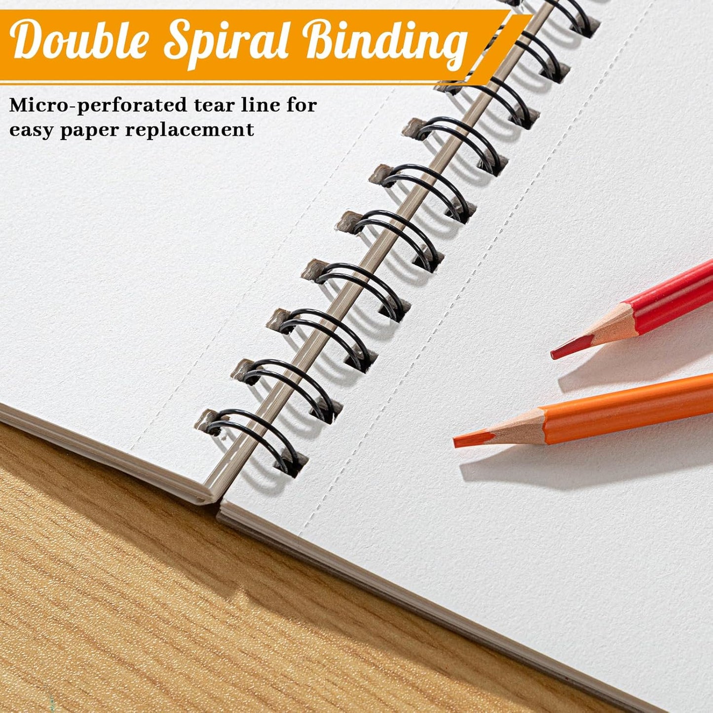 2 Pack Sketch Book with 36 Color Pencil Set, Spiral Kids Sketchbook for Drawing (68lb/100gsm), Acid-Free Sketch Pad for Kids Artist, Art Paper Drawing Supplies for Gifts (9×12 inch)