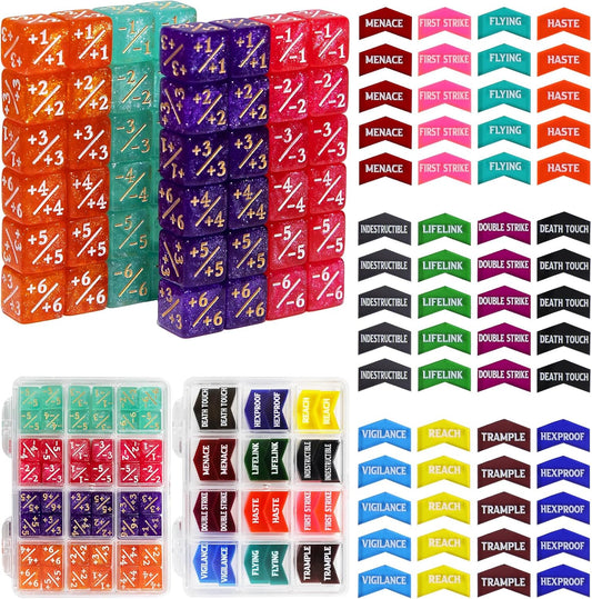 SIXPOINTS 108PCS 12mm MTG Counter Dice +1/+1 Tokens 6 Sided Dice & Keyword Counters Tokens Set for Magic The Gathering, MTG, TCG, Card Games Accessories