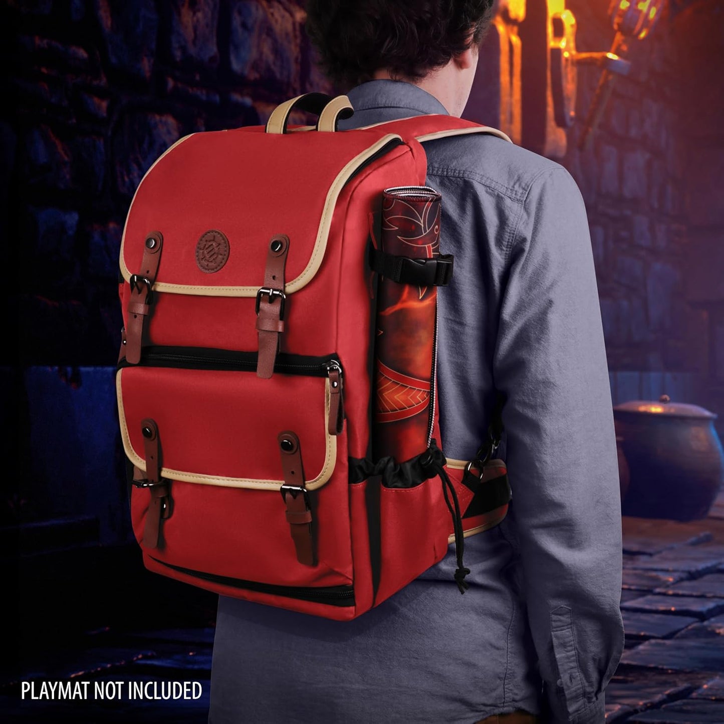 ENHANCE Designer Edition TCG Backpack - MTG Deck Bag Card Binder Space, TCG Deck Box Storage, MTG Playmat Holder - Card Storage Compatible with Magic the Gathering, Pokemon, Lorcana (Canvas Red)