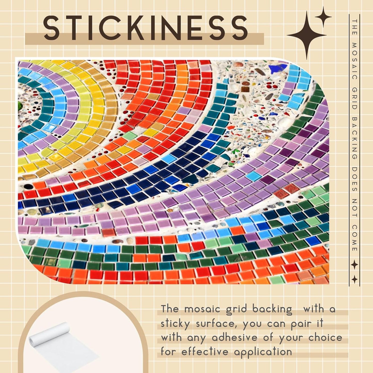 12" x 120" Mosaic Mesh for Back Mounted Tile Fiberglass Mosaic Mesh Backing Boast for Tile Installation Supplies Tools(Non Sticky)