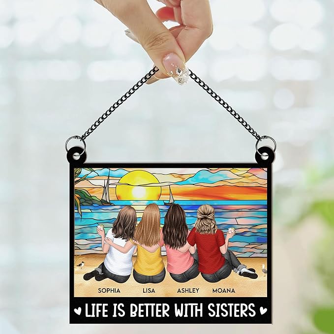 Macorner Personalized Window Hanging Suncatcher Ornament Friendship Gifts for Women, Birthday Gifts for Women Friendship, Best Friend Birthday Gifts, Besties Forever