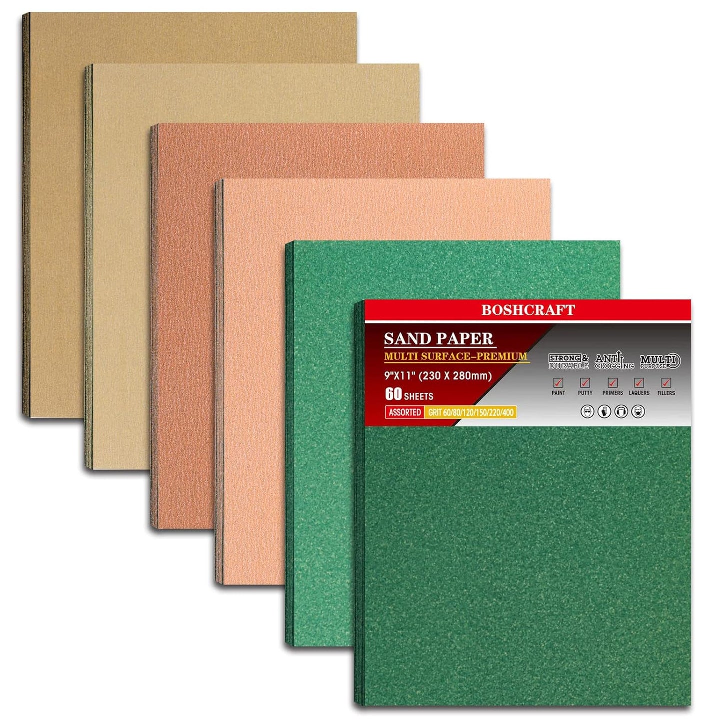 60 PCS Sandpaper, Sandpaper Assortment Sandpaper for Wood Metal Automative Furniture Hand Sander Paper 60/80/120/150/220/320 Grit Sandpaper Sheet Sanding Paper Cut for Use 9" x 11"