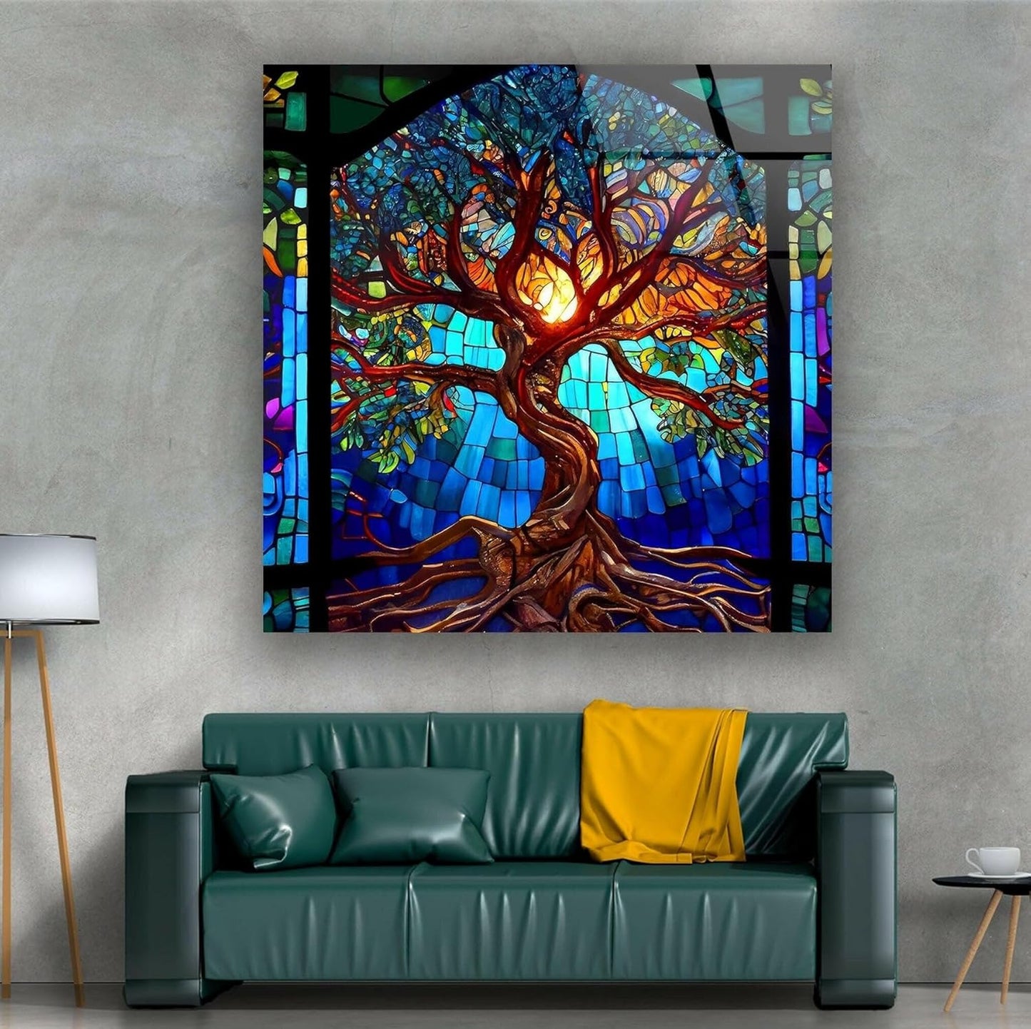 My Photostation.com 43Wx27H'' Stained Blue Life of Tree Glass Wall ArtTempered Glass Printing Wall Decor Large Wall Art Wall Hangings