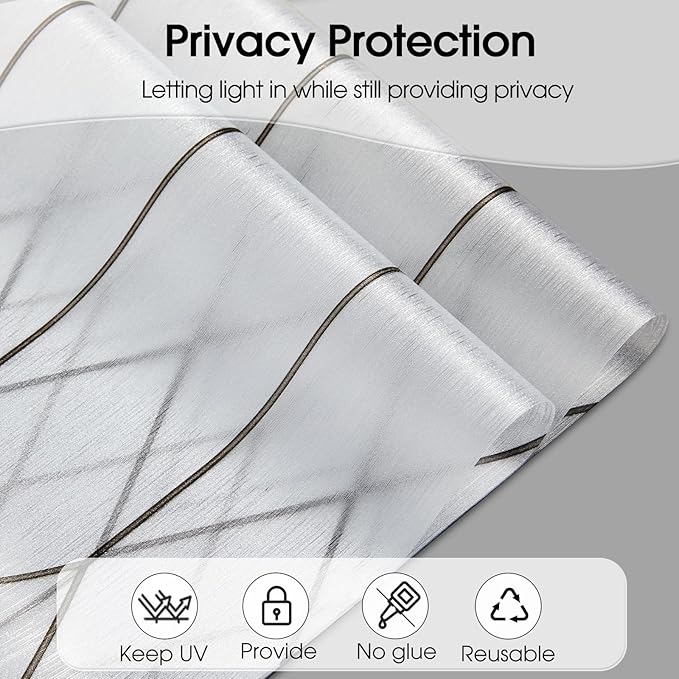 Windimiley Window Privacy Film Stained Glass Static Clings, Bathroom Frosted Leaded Decorative Window Stickers, UV Heat Blocking Opaque Removable for Home Door Coverings (23.6 x 394in,Rain)