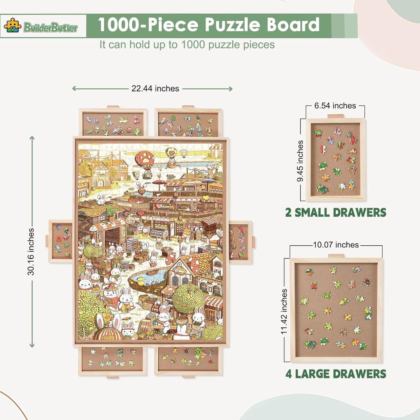 1000 Pieces Rotating Puzzle Board with 6 Drawers,30.16"x22.44" Portable Wooden Jigsaw Puzzle Table with Lazy Susan Spinning Cover