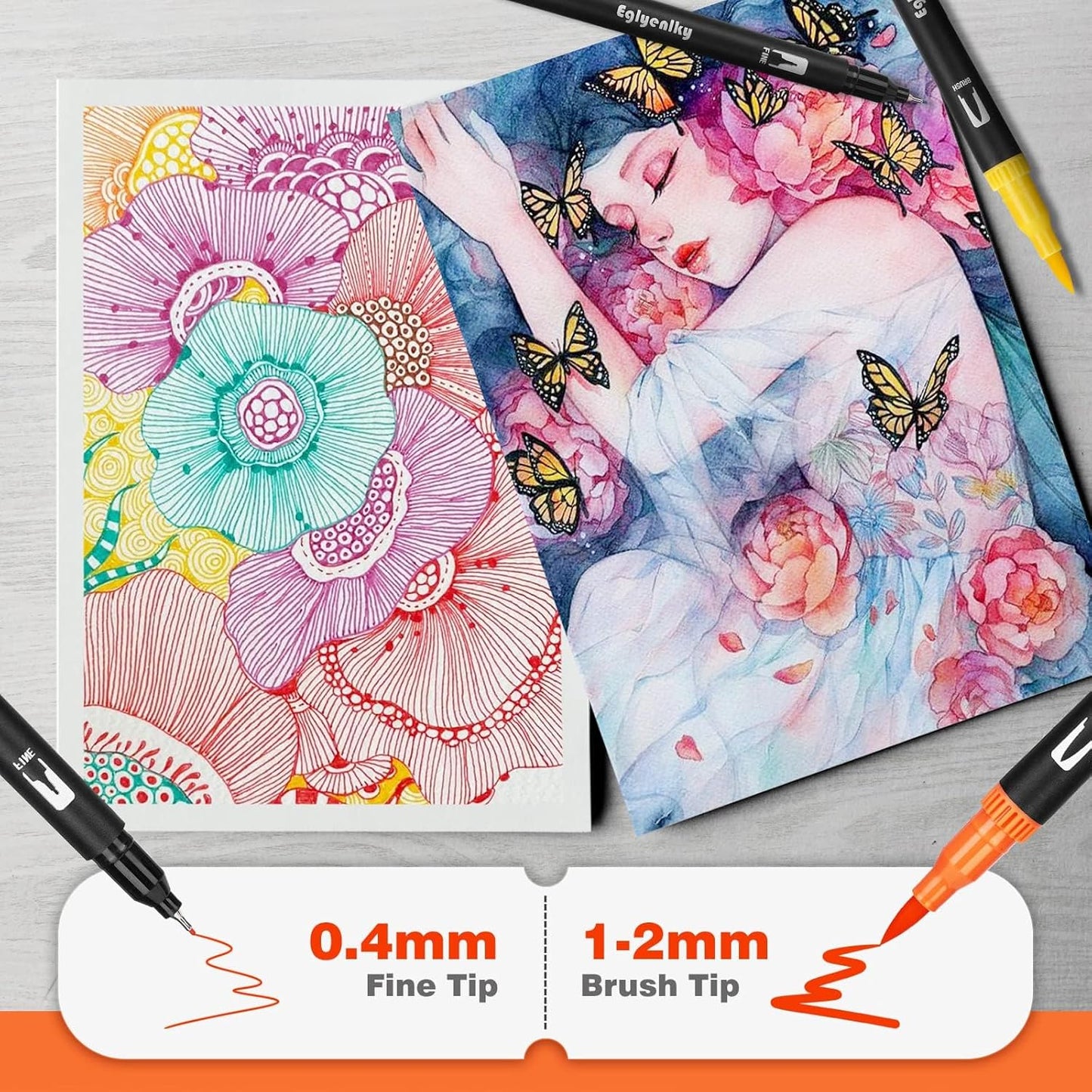 Dual Brush Pens, Markers Adult Coloring Book,100 Colors Art Pens with Fine Point Markers and Brush Tip for Adult Kids Drawing (Black Set)