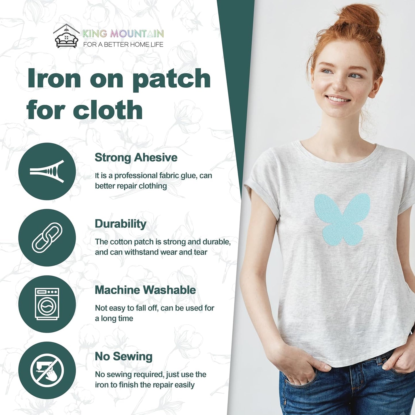 Iron on Patches for Clothes, 8 Pieces Patches for Cloth, 100% Cotton Fabric Patches for Clothing, Bag, Hat Repair, Clothing Repair Decorating Kit 3.7" by 4.9" (9.5 cm x 12.5 cm, Light Blue)