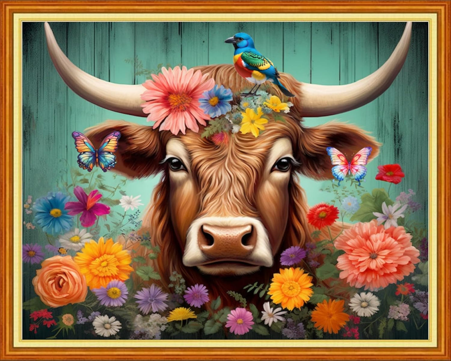 Foxdiviy Stamped Cross Stitch Kits for Beginners Full Range of Cross Stitching 11 CT Printed Cross Stitch Kits for Kids Adults Cross Stitch Patterns Needlepoint Kits-Colorful Cow Flowers 16x20 inch