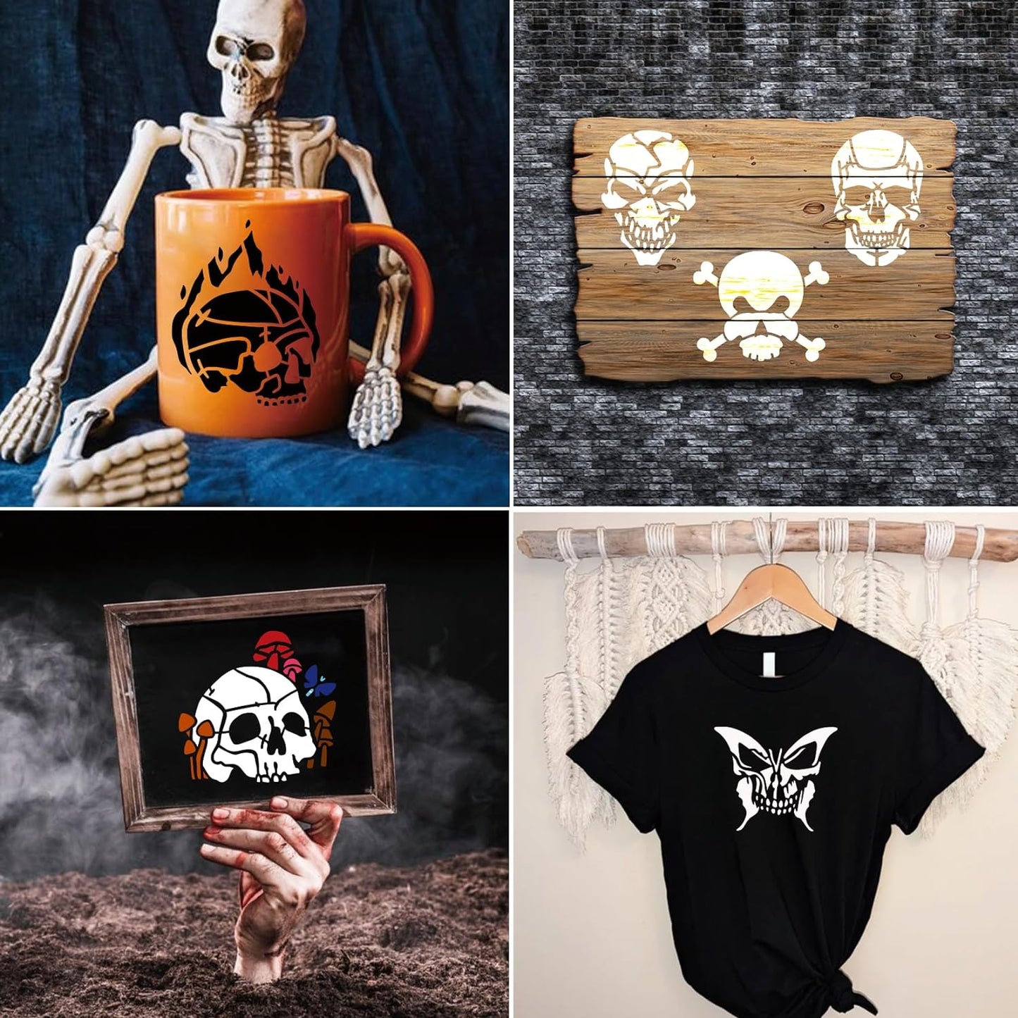 Small Stencils for Painting on Wood Reusable, 3 Inch Reusable Stencil for Craft Ornament Paint Template Stencils for Wall Card Rock Wood Signs Coasters Canvas Home Decor (Skull)
