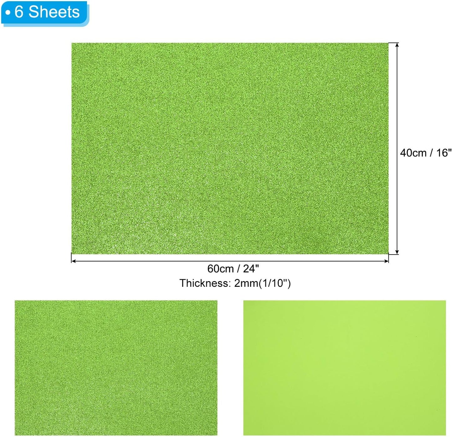 PATIKIL 2mm(1/10") Thick Non Adhesive Glitter Foam Sheet 16x24inch(40x60cm) Light Green, EVA Shiny Foam Board for Craft, 6 Pcs