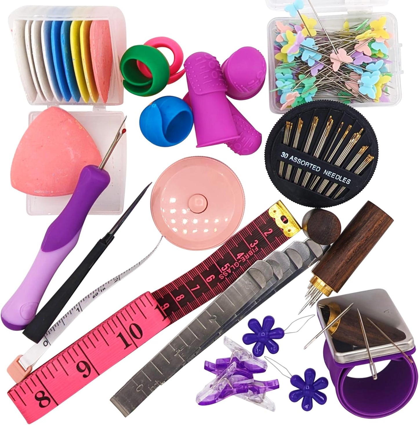 Hand Sewing Essential Kit | Featuring THIK-Grip Thimble [3 Sizes] | Including Needles (55) - Fabric Clips (4) - Pins (100) & More Supplies