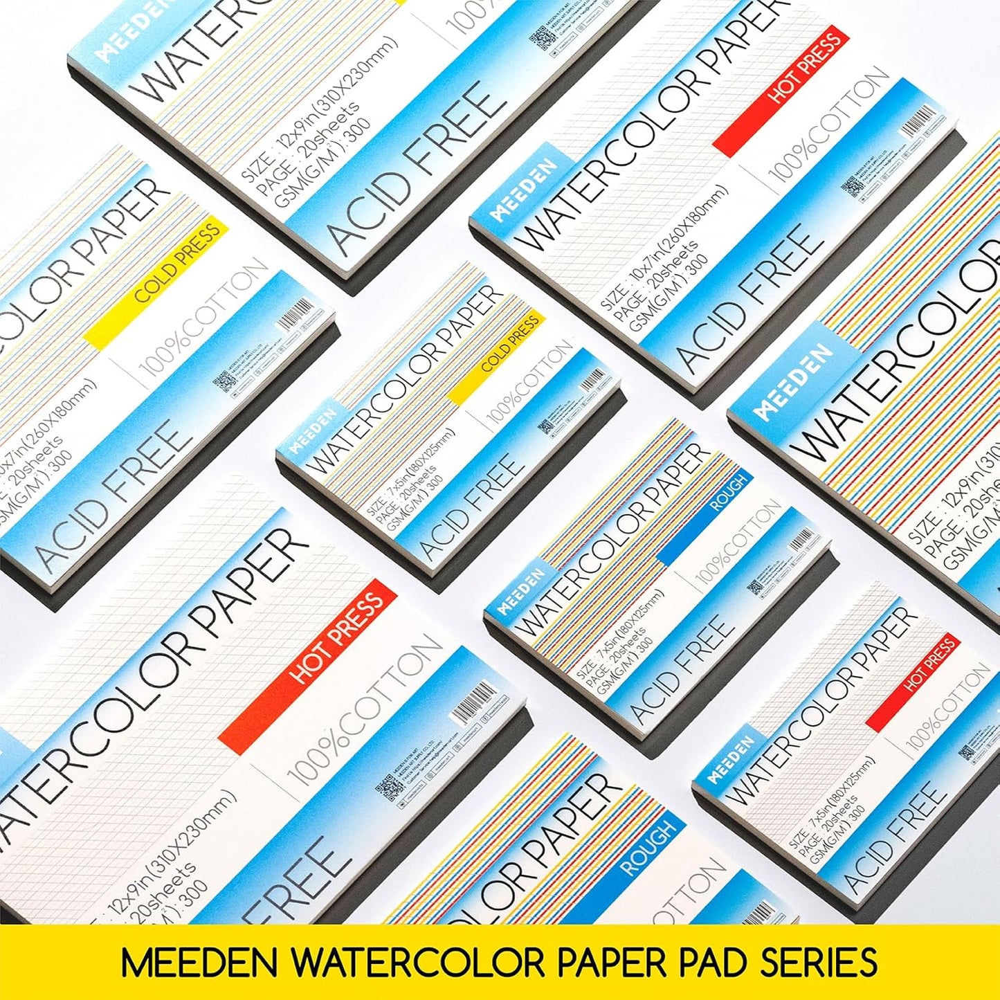 MEEDEN Watercolor Paper Block - 100% Cotton Watercolor Paper Pad of 20 Sheets, 140lb/300gsm, Acid-Free Art Paper for Watercolor Gouache Ink and More, 15" x 10" Hot Press