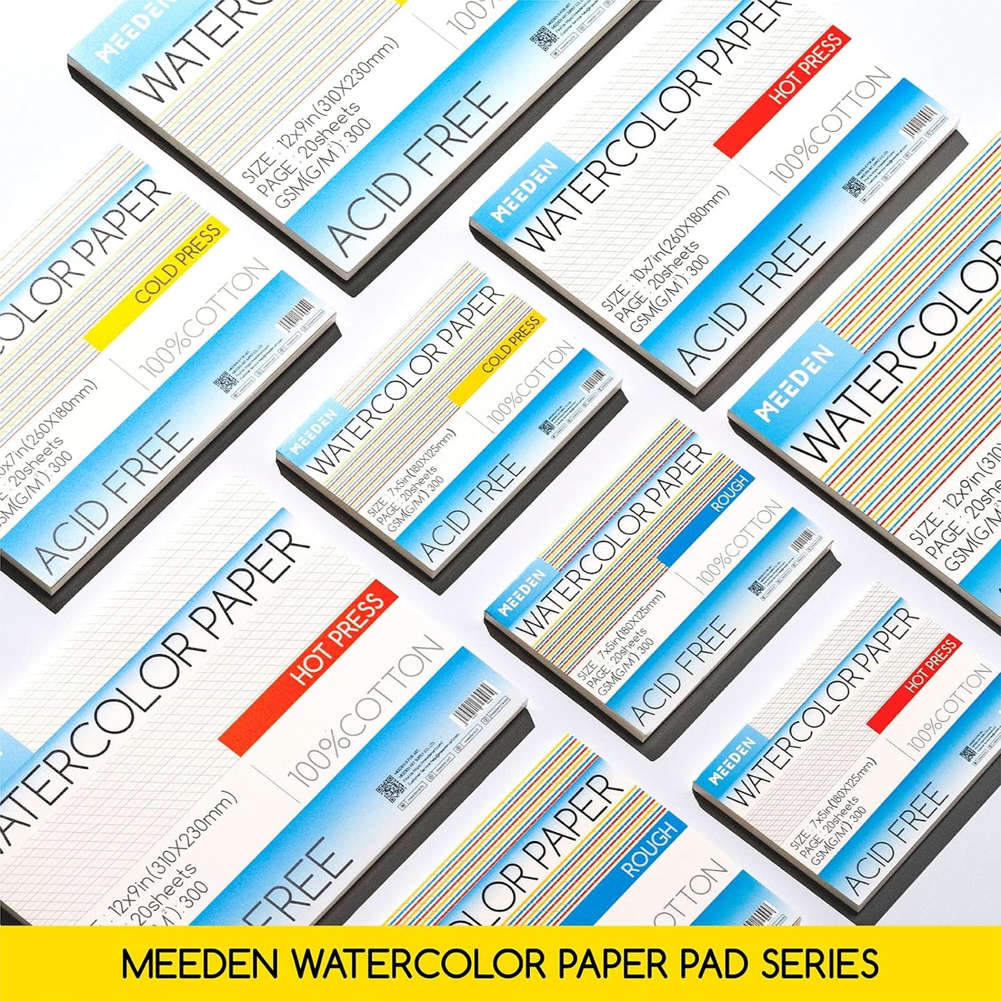 MEEDEN Watercolor Paper Block, 100% Cotton Watercolor Paper Pad of 20 Sheets, 140lb/300gsm, Acid-Free Art Paper for Watercolor, Gouache, Ink and More, 5" x 7" Hot Press