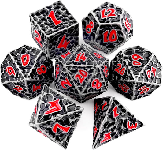 Haxtec DND Dice Set Metal Dice Compatible with Dungeons and Dragons D&D Gift TTRPG Antique Iron Red Polyhedral Dice