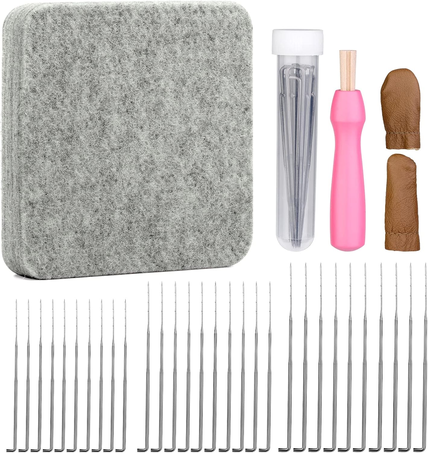 Mayboos Needle Felting Kit,Needle Felting Pad,Needle Felting Tool with 6"x6"Needle Felting Mat,Felting Needles for Wool,Leather Finger Guards,Good for Any Felting
