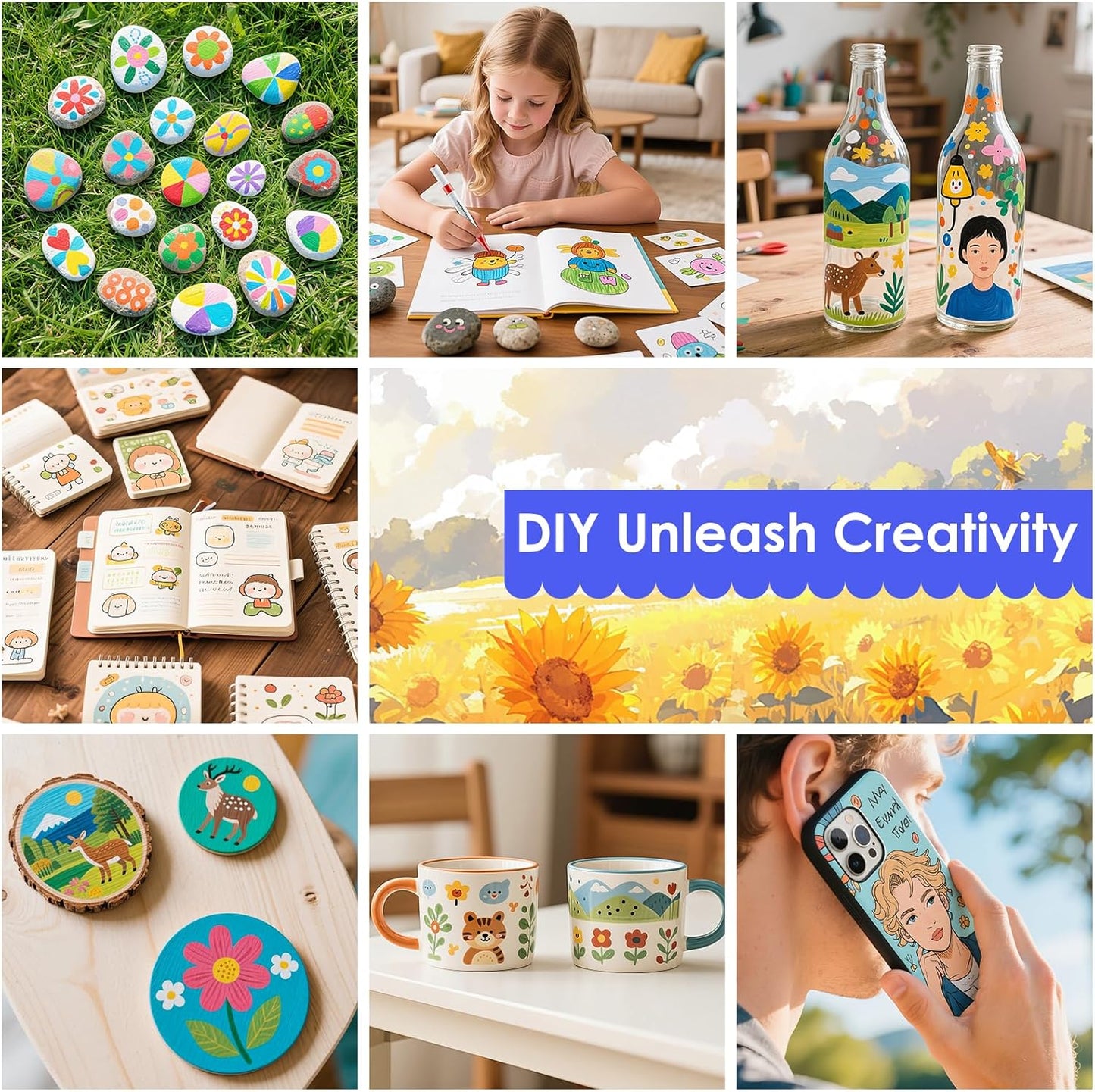 80 Colors Dual Tip Acrylic Paint Markers, Fabric Markers, Brush Tip Permanent Acrylic Paint Pens for Wood, Glass, Rocks, Paper, Coloring book,Ceramic,DIY Crafts for Adults,Kids and Art School Supplies