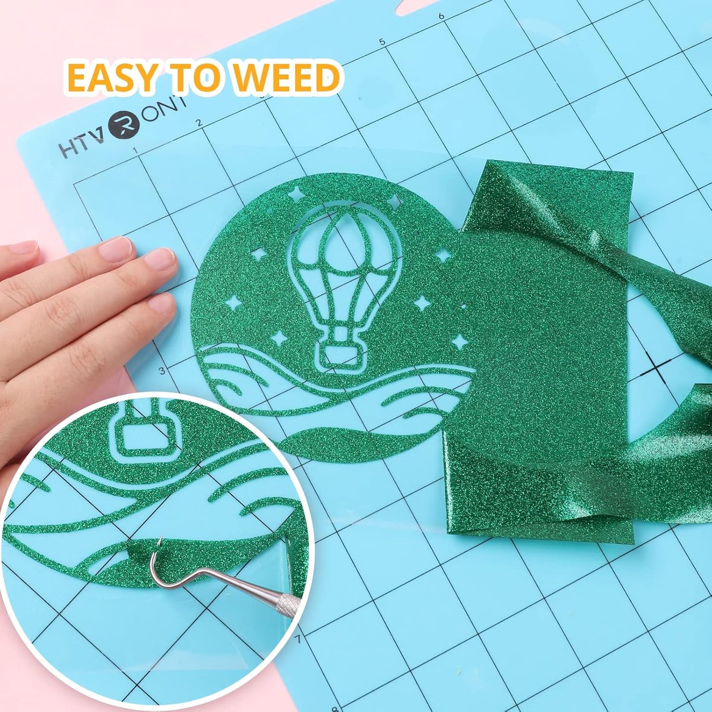 HTVRONT Green Glitter Heat Transfer Vinyl - 10" x 5FT Green Glitter HTV Vinyl for T-Shirts, Green Glitter Iron on Vinyl for All Cutter Machine（Green Glitter）