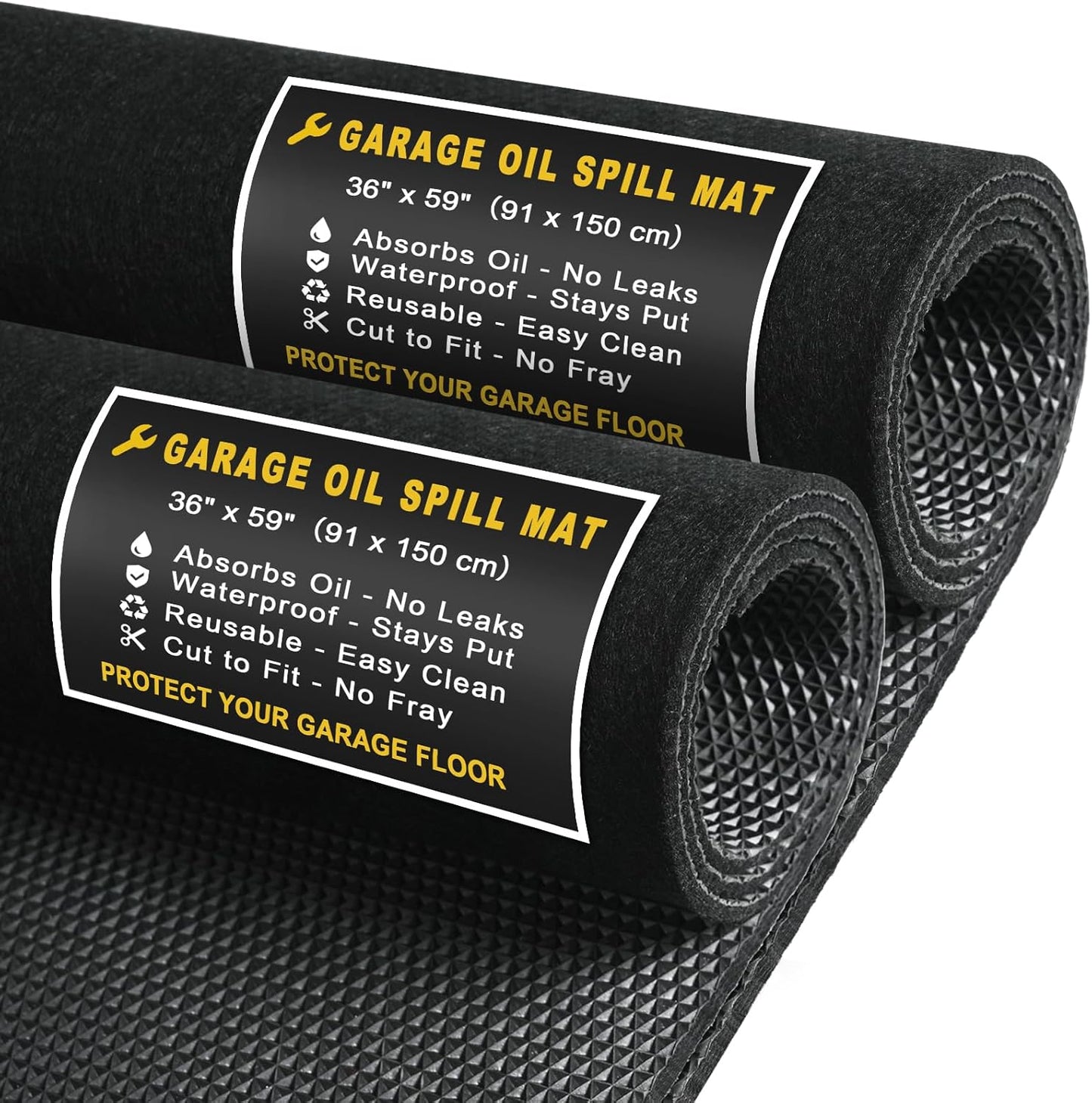Golener Oil Spill Mat - Garage Floor Mat, Absorbent Oil Pad, Premium Maintenance Mat, Waterproof, Contain Liquid, Protect Garage Surface from Spill & Stain, Reusable, Durable, Black, 36”x59”, 2 Packs