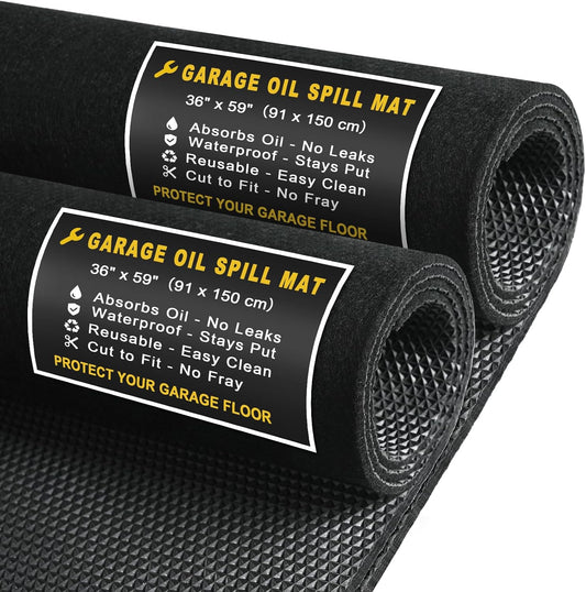 Golener Oil Spill Mat - Garage Floor Mat, Absorbent Oil Pad, Premium Maintenance Mat, Waterproof, Contain Liquid, Protect Garage Surface from Spill & Stain, Reusable, Durable, Black, 36”x59”, 2 Packs