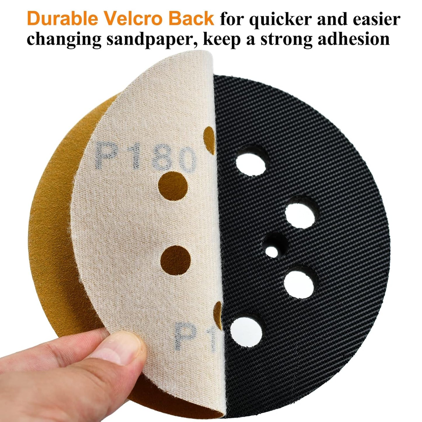 5-Inch 8-Hole Hook and Loop Sanding Discs 180-Grit Random Orbit Sandpaper, 100-Pack
