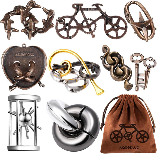 9 PCS Metal Puzzle for Adult Disentanglement Puzzles Lock Puzzle Games Set Gift for Adults Teenagers Kids